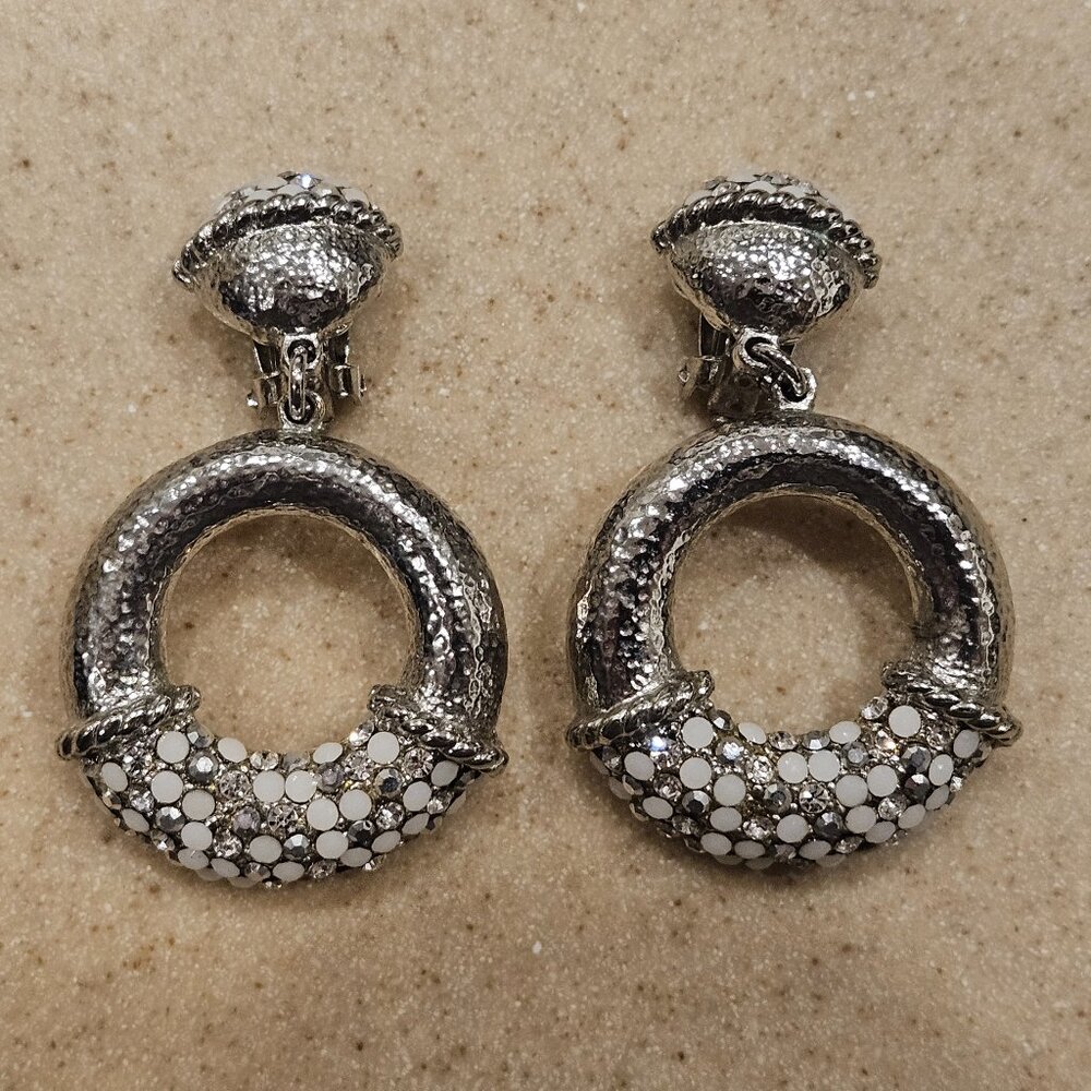 RARE VINTAGE JOSE & MARIA BARRERA STONE CRYSTAL DROP CHANDELIER SILVER EARRINGS